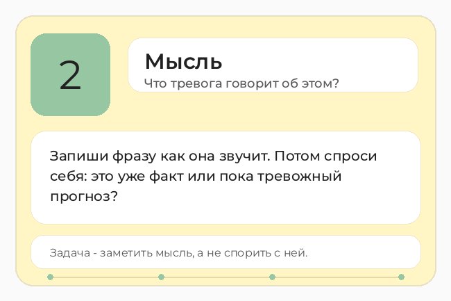 Шаг 2 дневника тревоги: выписать тревожную мысль и спросить, это факт или прогноз.