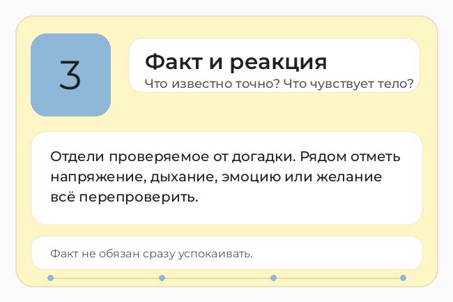 Шаг 3 дневника тревоги: отделить проверяемые факты от догадок и отметить реакцию тела.