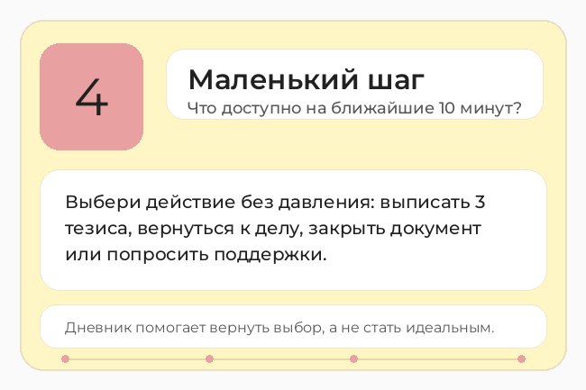 Шаг 4 дневника тревоги: выбрать одно маленькое действие на ближайшие 10 минут.